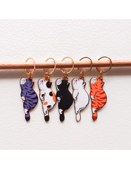Lot de 5 anneaux marqueurs de maille - Chats allongés