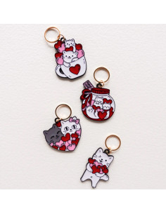 Lot de 4 anneaux marqueurs de maille - Chats coeurs 3 2