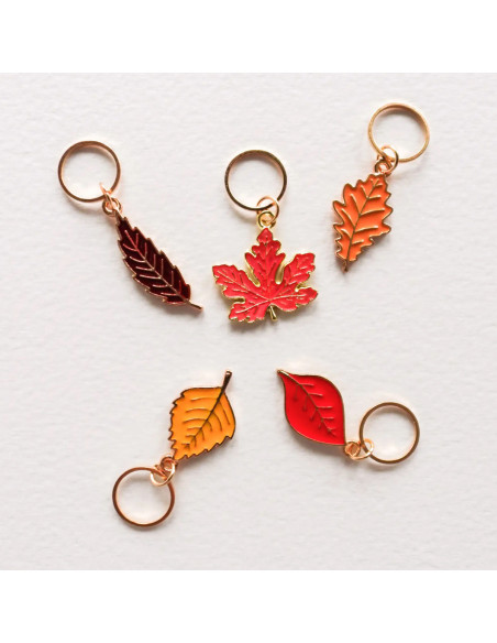 Lot de 5 anneaux marqueurs de maille - Feuilles d´automne rouge