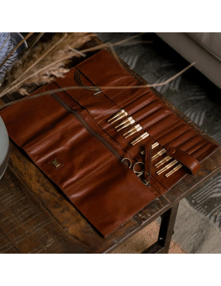 Etui de rangement en cuir pour aiguilles circulaires Muud Stockholm - Rich Brown