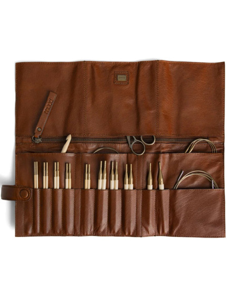 Etui de rangement en cuir pour aiguilles circulaires Muud Stockholm - Rich Brown
