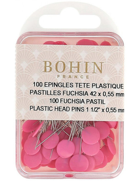 Boite de 100 épingles à tête plastique pastilles fuschia Bohin