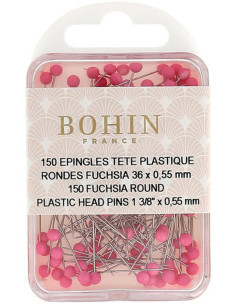 Boite de 150 épingles à tête plastique rondes fuschia Bohin
