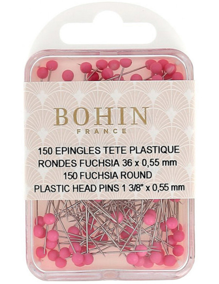 Boite de 150 épingles à tête plastique rondes fuschia Bohin