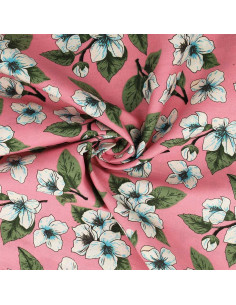 Tissu popeline de coton fleuri - Pluie de fleurs rose