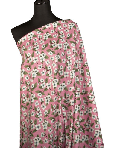 Tissu popeline de coton fleuri - Pluie de fleurs rose