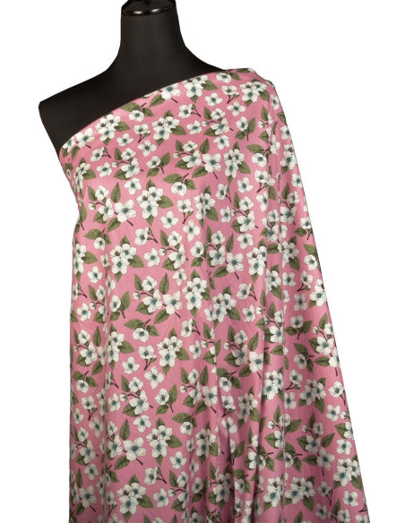 Tissu popeline de coton fleuri - Pluie de fleurs rose