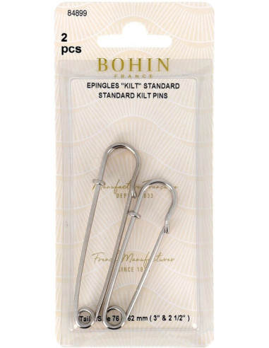 Carte de 2 épingles kilt argent Bohin