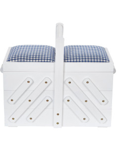 Travailleuse couture bois Blanc avec tissu vichy bleu M