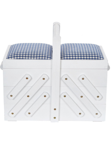 Travailleuse couture bois Blanc avec tissu vichy bleu M