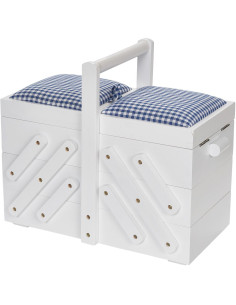 Travailleuse couture bois Blanc avec tissu vichy bleu M 2