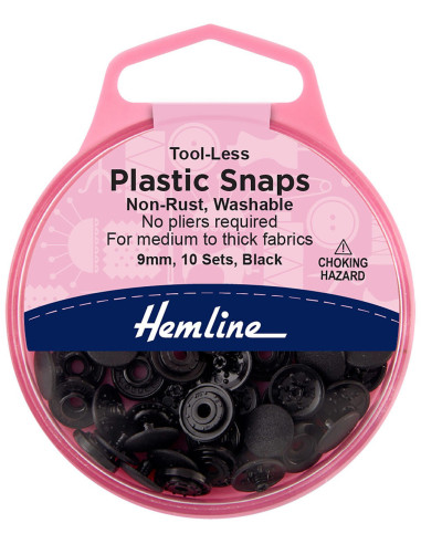 Boutons pression sans pince 9 mm - Noir