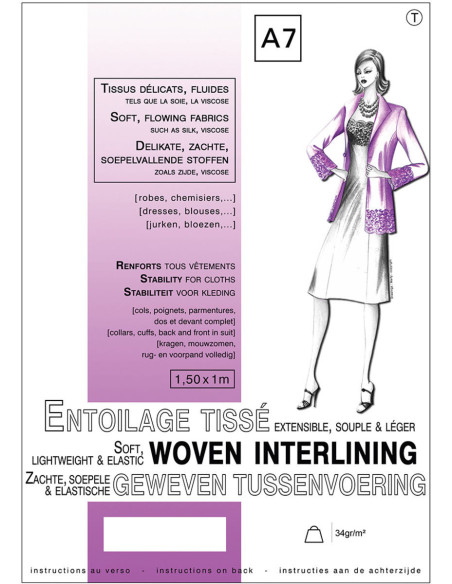 Entoilage tissé thermocollant extensible 1,0 x 1,5 m - Tissus délicats & Fluides