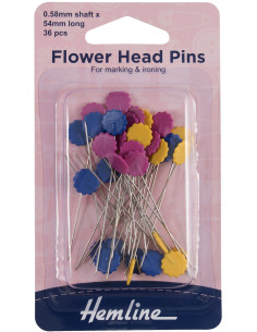 Boite de 36 épingles quilting avec tête fleur couleurs assorties