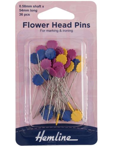Boite de 36 épingles quilting avec tête fleur couleurs assorties