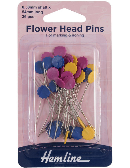 Boite de 36 épingles quilting avec tête fleur couleurs assorties