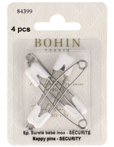 Carte de 4 épingles de sûreté bébé inox avec sécurité Bohin