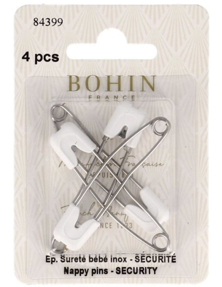 Carte de 4 épingles de sûreté bébé inox avec sécurité Bohin