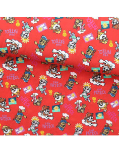 Tissu jersey Pat´ Patrouille - Soleil fond orange
