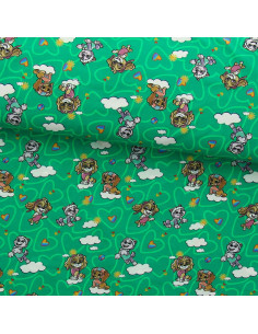 Tissu jersey Pat´ Patrouille - Nuage fond vert