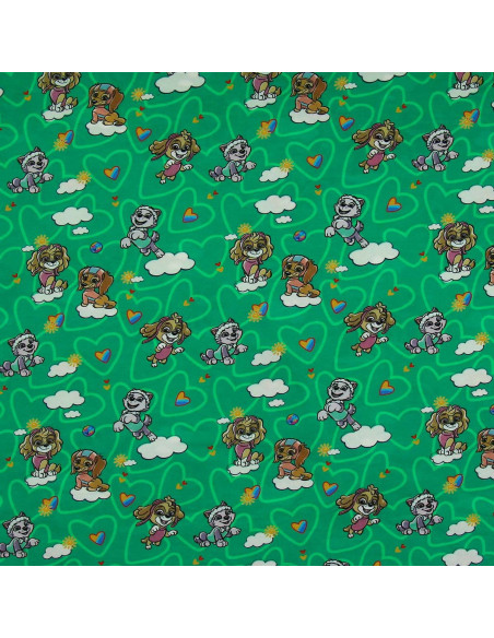 Tissu jersey Pat´ Patrouille - Nuage fond vert