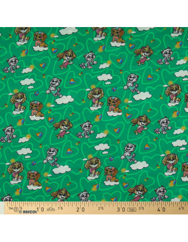 Tissu jersey Pat´ Patrouille - Nuage fond vert