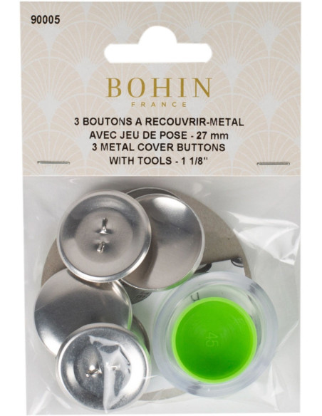 Boite de 3 boutons à recouvrir avec outil de pose Bohin - 27 mm
