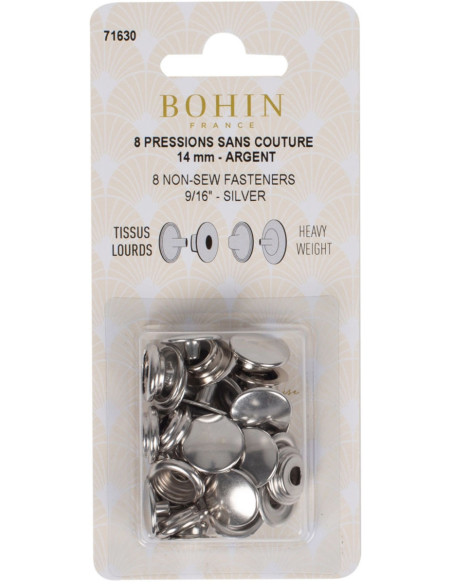 Boite de 8 pressions sans couture tissus lourds 14 mm Bohin - Argent