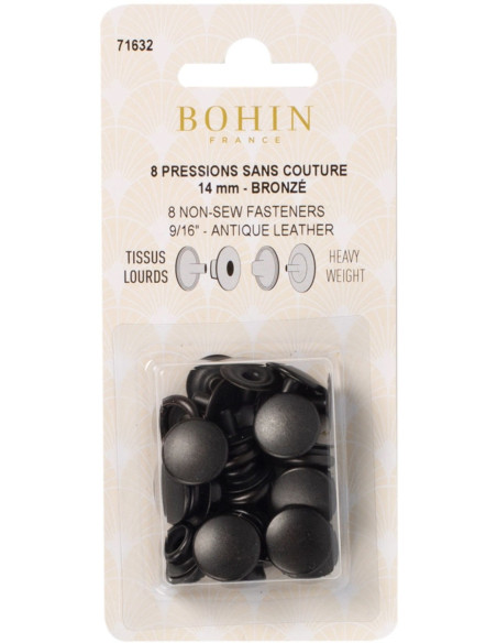 Boite de 8 pressions sans couture tissus lourds 14 mm Bohin - Bronze