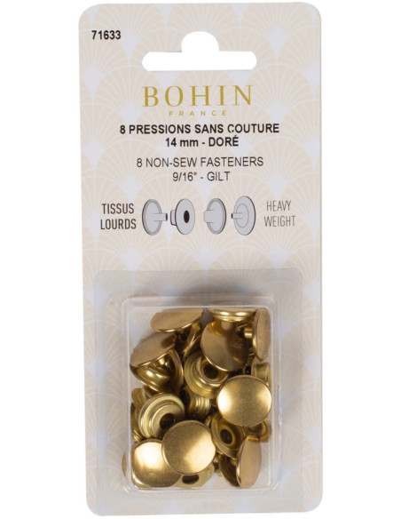 Boite de 8 pressions sans couture tissus lourds 14 mm Bohin - Doré