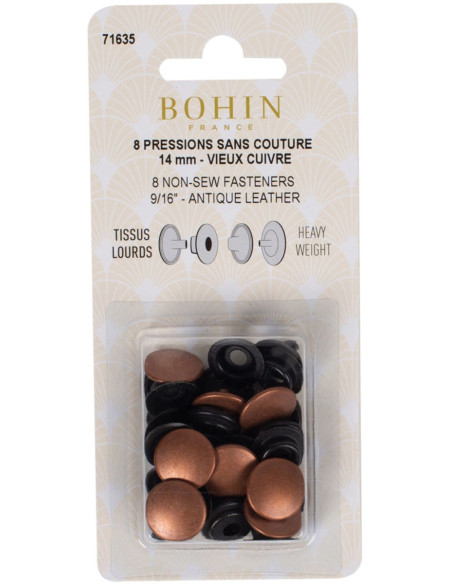 Boite de 8 pressions sans couture tissus lourds 14 mm Bohin - Cuivre