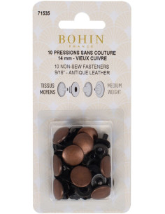 Boite de 10 pressions sans couture tissus moyens 14 mm Bohin - Cuivre