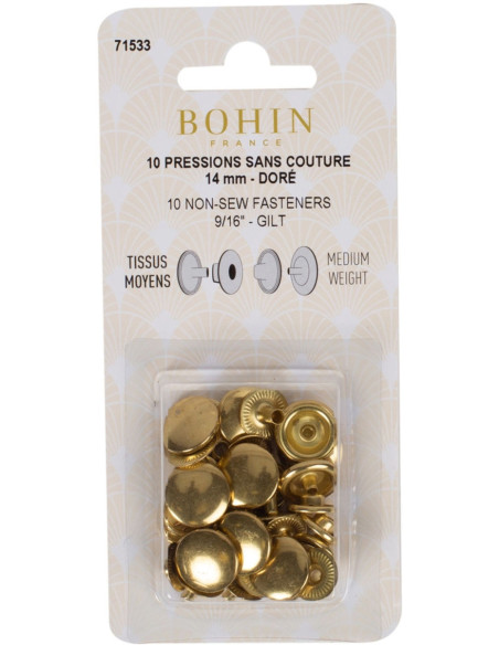 Boite de 10 pressions sans couture tissus moyens 14 mm Bohin - Doré