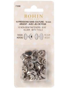 Boite de 10 pressions sans couture tissus moyens 14 mm Bohin - Argent