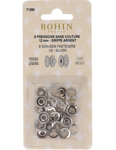Boite de 8 pressions sans couture jersey griffes en calotte 12 mm Bohin - Argent