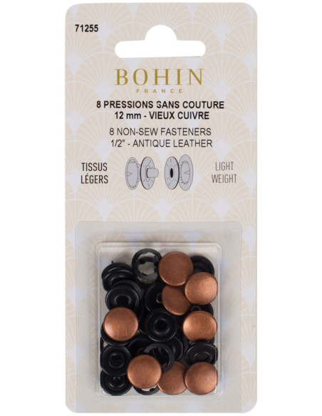 Boite de 8 pressions sans couture jersey 12 mm Bohin - Cuivre