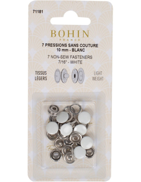 Boite de 7 pressions sans couture jersey 10 mm Bohin - Blanc