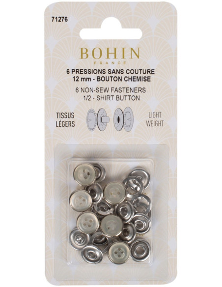 Boite de 6 pressions sans couture jersey 12 mm Bohin - Nacré