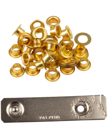 Boite 25 oeillets 4 mm avec rondelles et jeu de pose Bohin - Doré