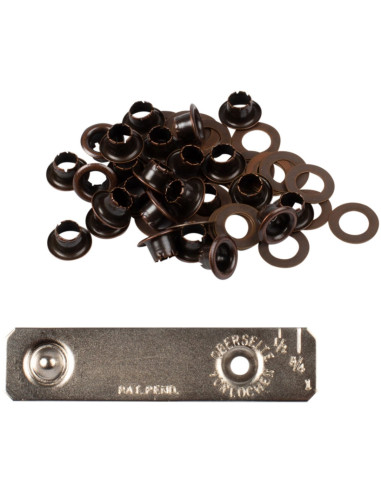Boite 25 oeillets 4 mm avec rondelles et jeu de pose Bohin - Bronze