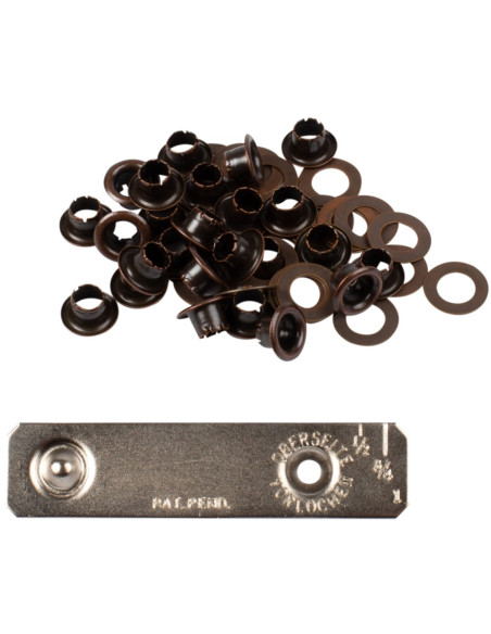Boite 25 oeillets 4 mm avec rondelles et jeu de pose Bohin - Bronze
