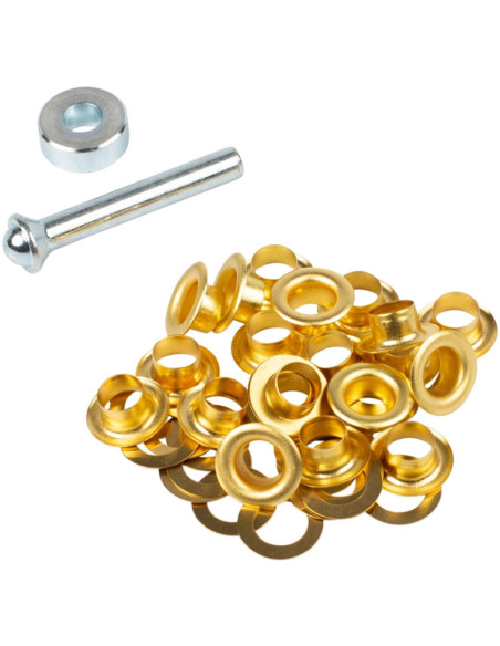 Boite 20 oeillets 8 mm avec rondelles et jeu de pose Bohin - Doré
