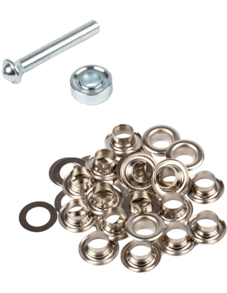Boite 20 oeillets 8 mm avec rondelles et jeu de pose Bohin - Argent