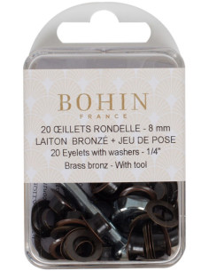 Boite 20 oeillets 8 mm avec rondelles et jeu de pose Bohin - Bronze