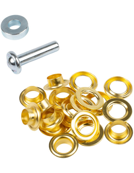 Boite 10 oeillets 11 mm avec rondelles et jeu de pose Bohin - Doré
