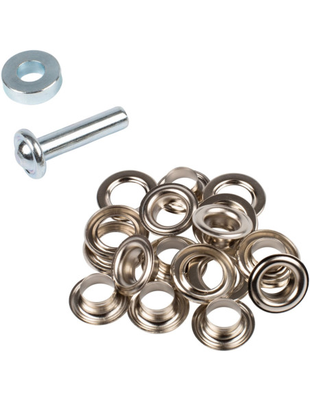 Boite 10 oeillets 11 mm avec rondelles et jeu de pose Bohin - Argent