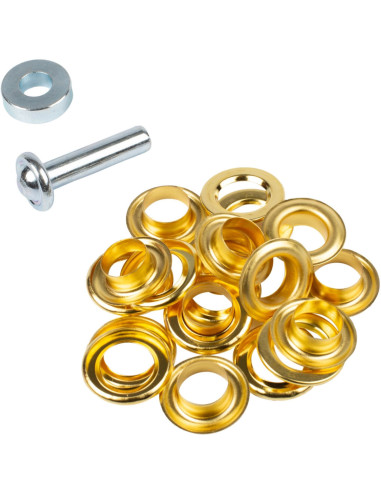 Boite 10 oeillets 14 mm avec rondelles et jeu de pose Bohin - Doré