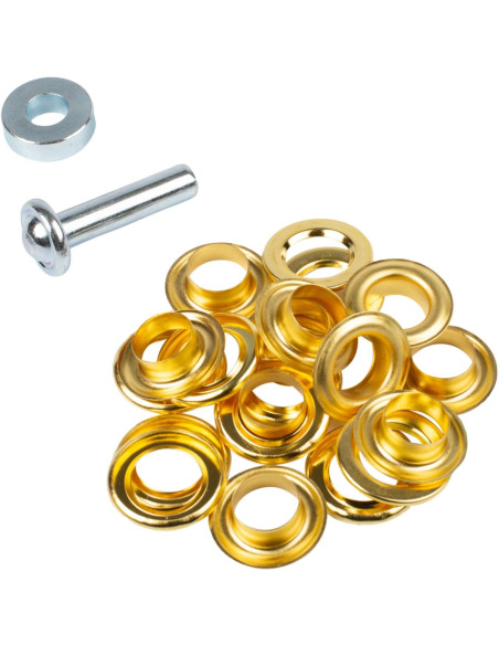 Boite 10 oeillets 14 mm avec rondelles et jeu de pose Bohin - Doré