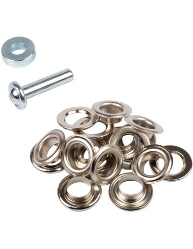 Boite 10 oeillets 14 mm avec rondelles et jeu de pose Bohin - Argent