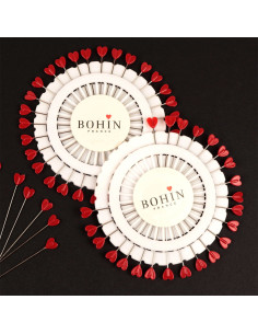 Disque de 30 épingles à tête plastique coeur rouge Bohin
